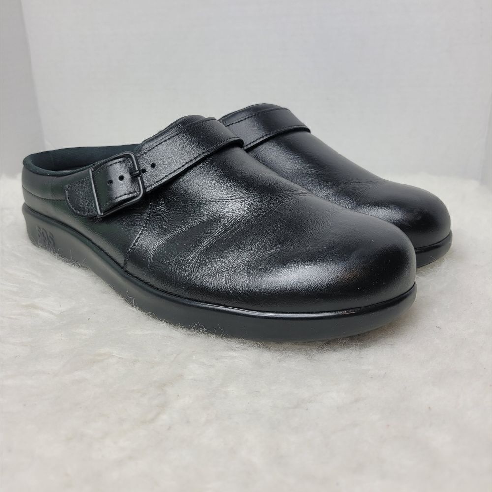 SAS Clog Slip On Black Leather Comfort USA Made Women's Shoes Size 9